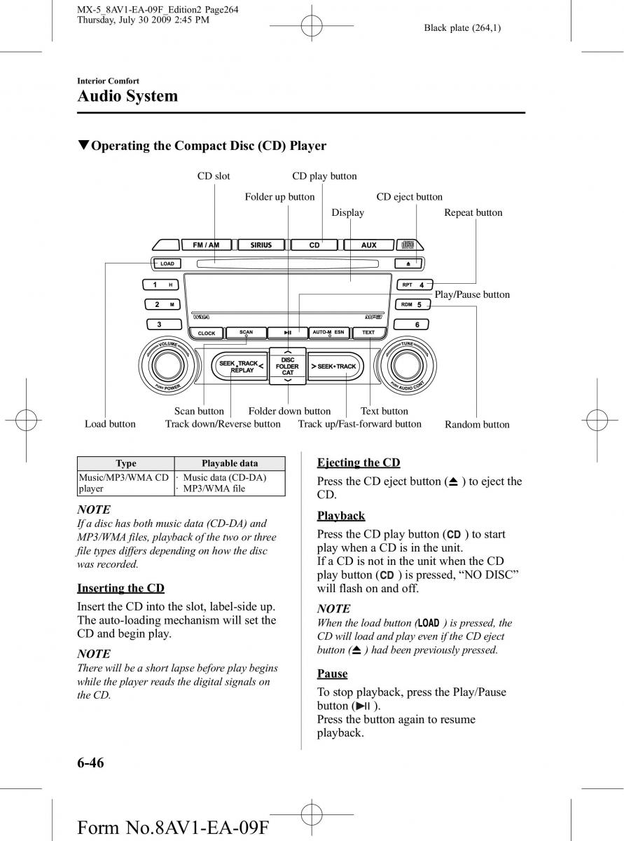 Mazda MX 5 Miata NC III 3 owners manual / page 264