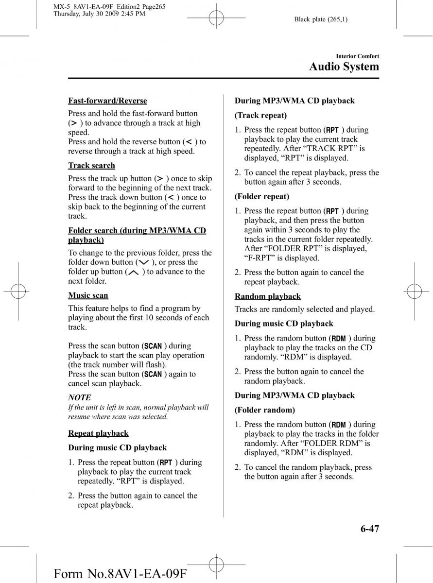 Mazda MX 5 Miata NC III 3 owners manual / page 265