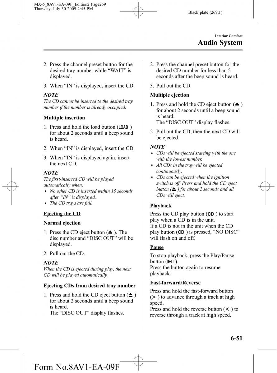 Mazda MX 5 Miata NC III 3 owners manual / page 269