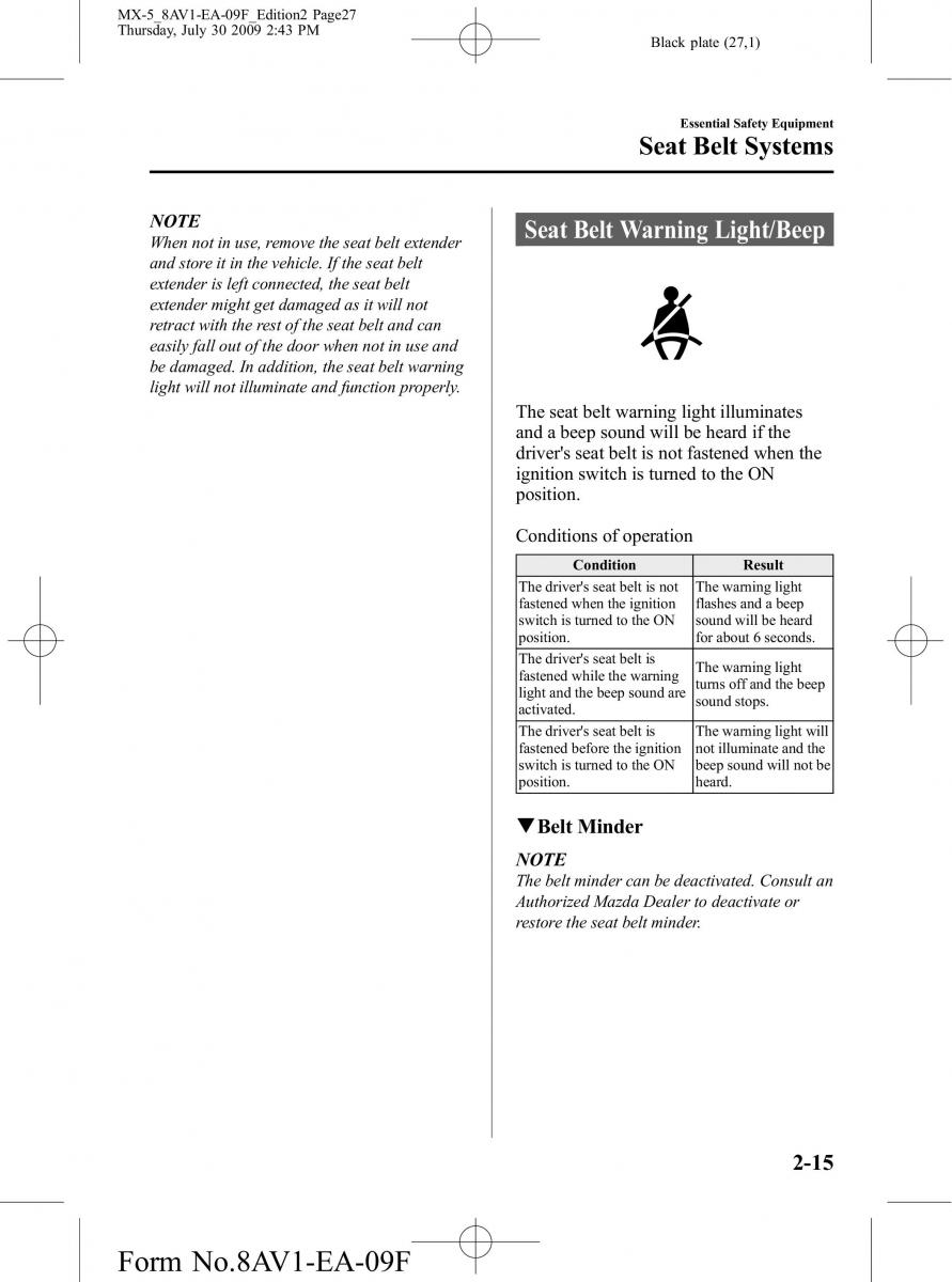 Mazda MX 5 Miata NC III 3 owners manual / page 27