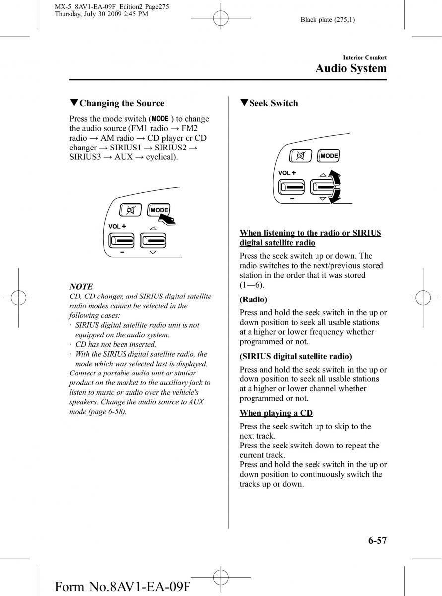 Mazda MX 5 Miata NC III 3 owners manual / page 275