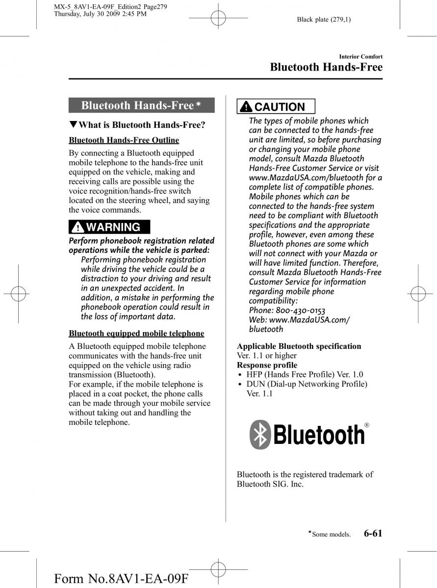 Mazda MX 5 Miata NC III 3 owners manual / page 279