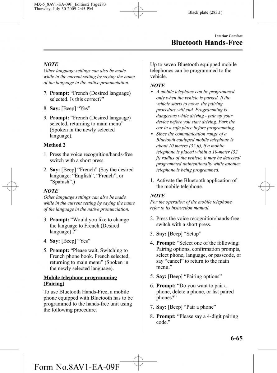 Mazda MX 5 Miata NC III 3 owners manual / page 283