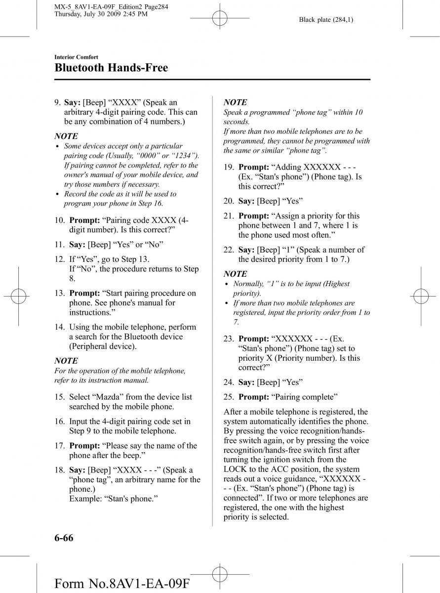 Mazda MX 5 Miata NC III 3 owners manual / page 284