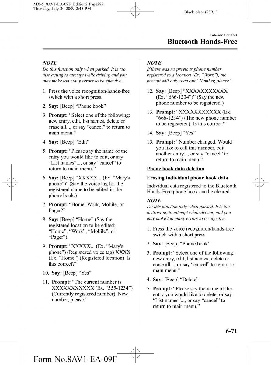 Mazda MX 5 Miata NC III 3 owners manual / page 289