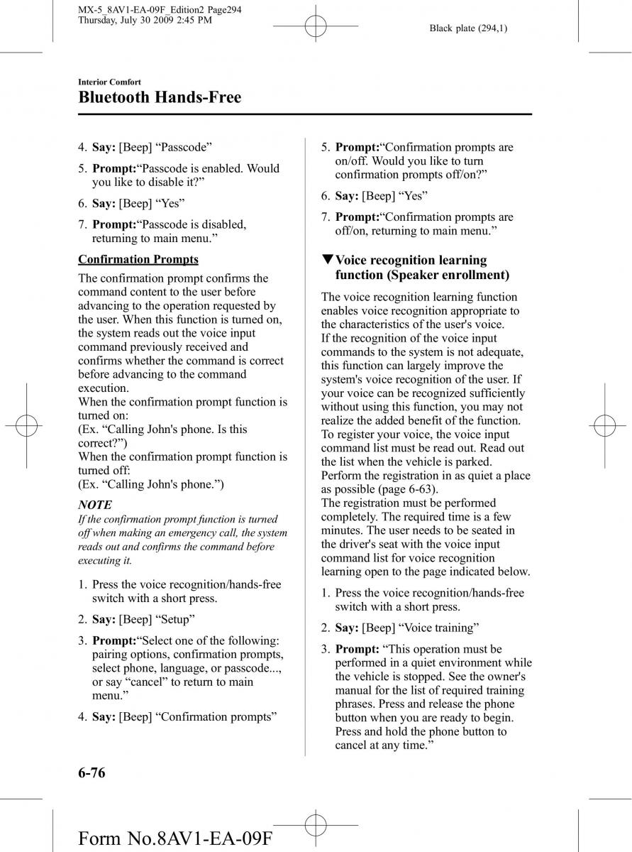 Mazda MX 5 Miata NC III 3 owners manual / page 294