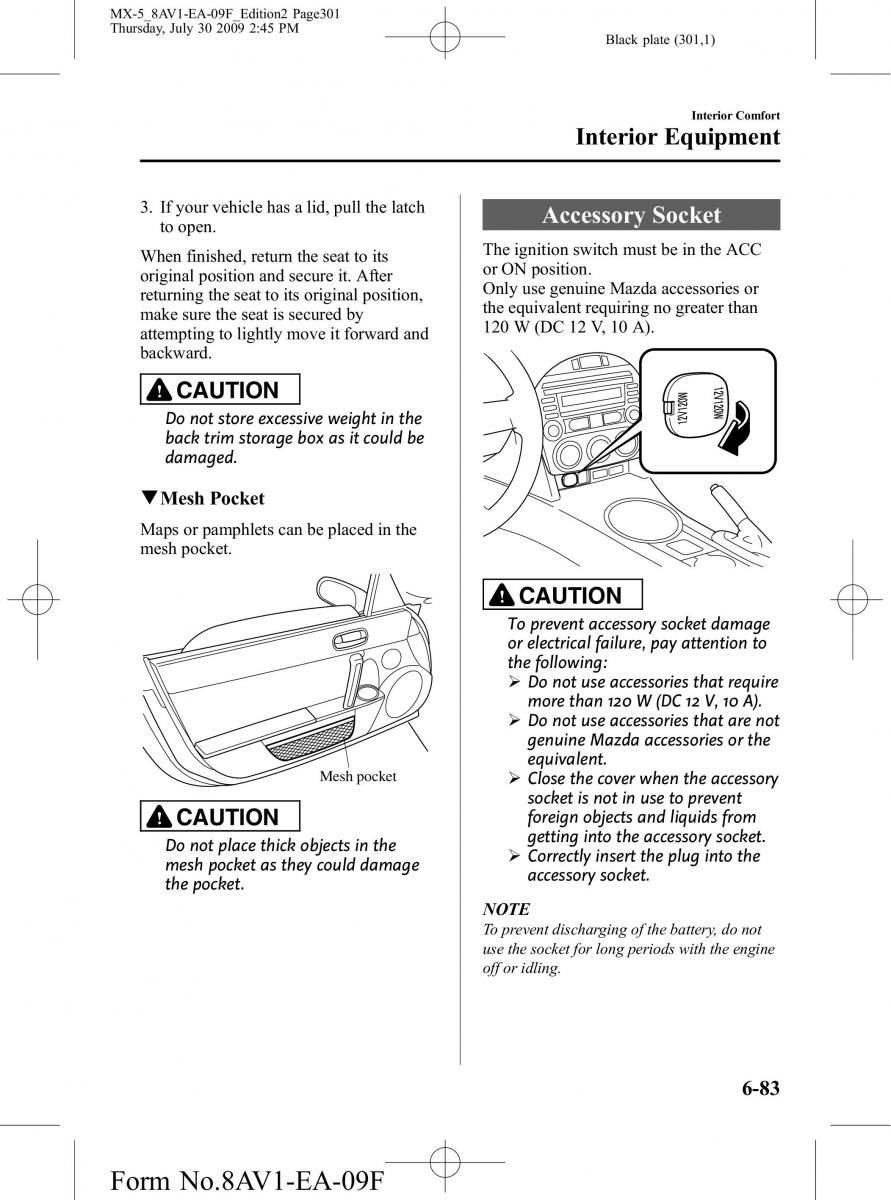 Mazda MX 5 Miata NC III 3 owners manual / page 301