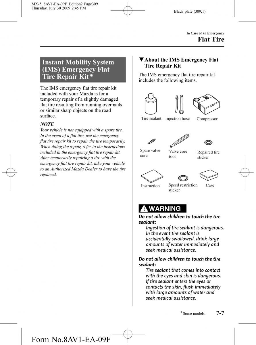 Mazda MX 5 Miata NC III 3 owners manual / page 309