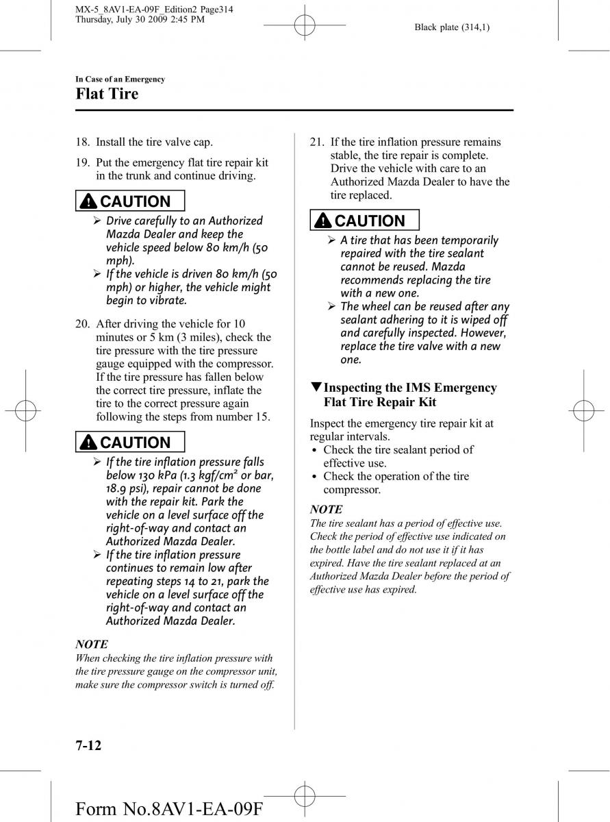 Mazda MX 5 Miata NC III 3 owners manual / page 314