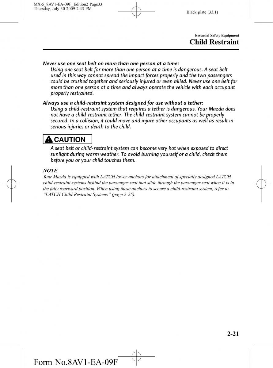 Mazda MX 5 Miata NC III 3 owners manual / page 33