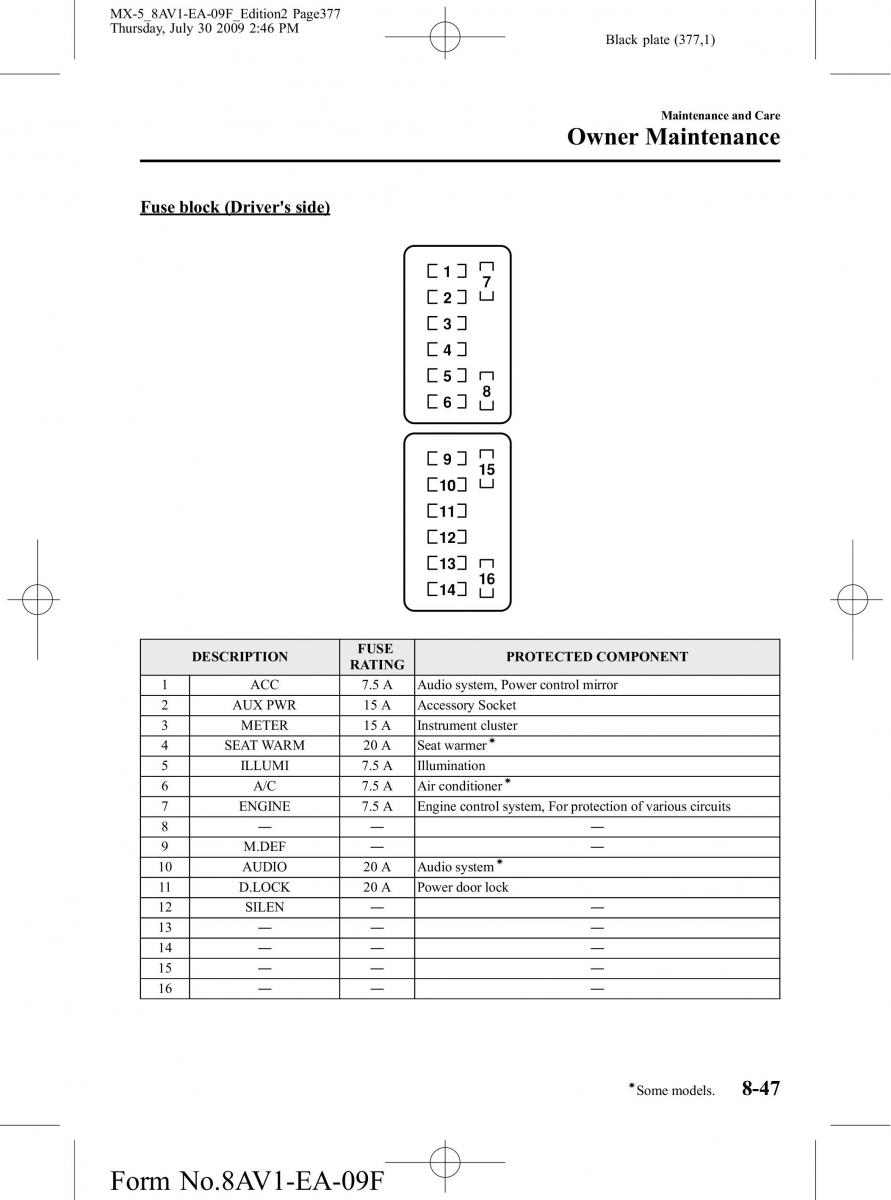 Mazda MX 5 Miata NC III 3 owners manual / page 377