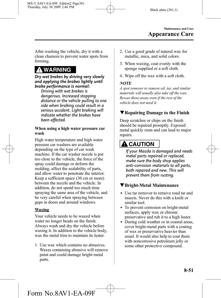 Mazda MX 5 Miata NC III 3 owners manual / page 381