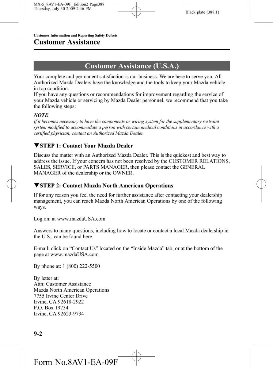 Mazda MX 5 Miata NC III 3 owners manual / page 388