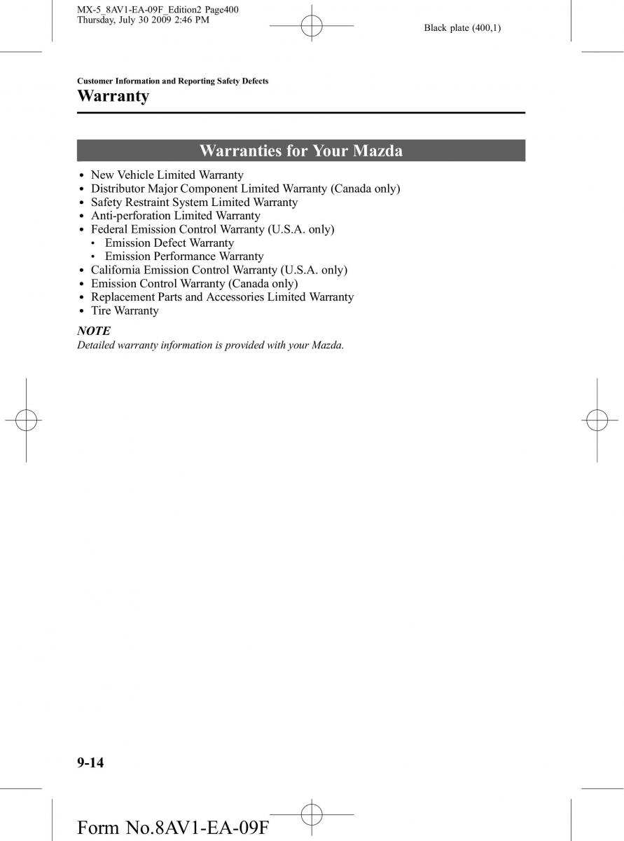 Mazda MX 5 Miata NC III 3 owners manual / page 400