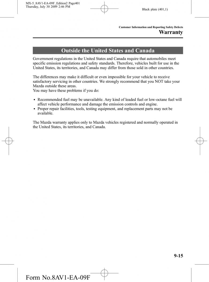 Mazda MX 5 Miata NC III 3 owners manual / page 401