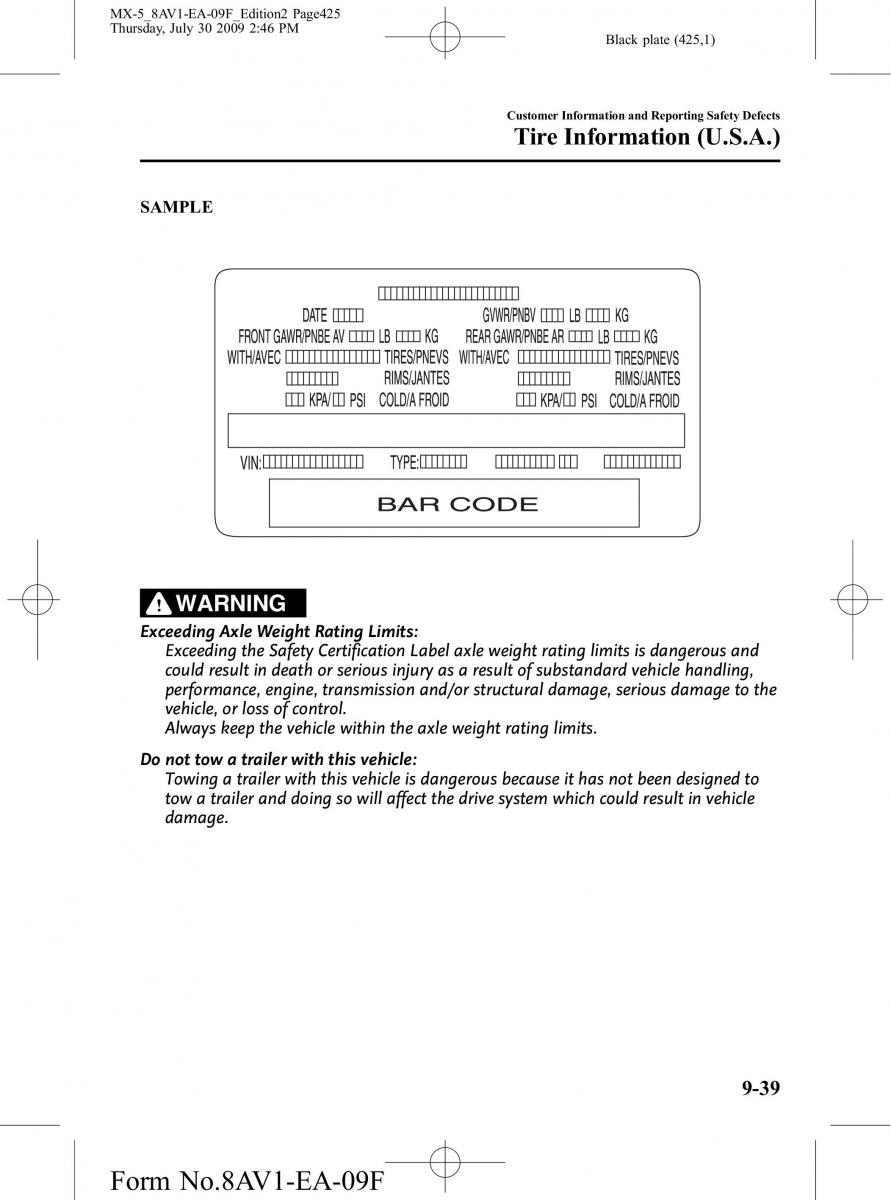 Mazda MX 5 Miata NC III 3 owners manual / page 425