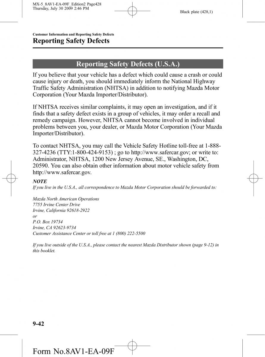 Mazda MX 5 Miata NC III 3 owners manual / page 428