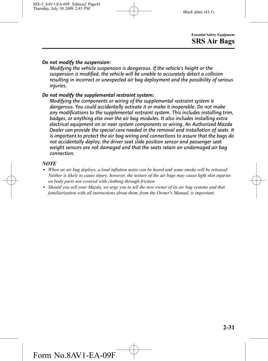 Mazda MX 5 Miata NC III 3 owners manual / page 43