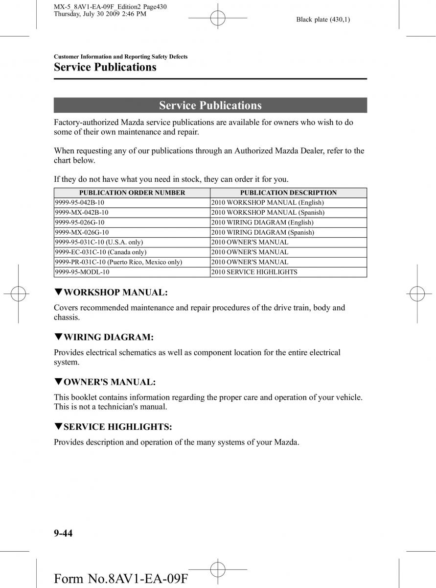 Mazda MX 5 Miata NC III 3 owners manual / page 430