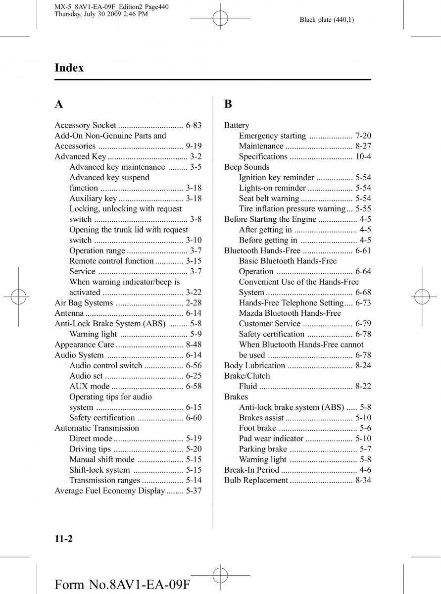 Mazda MX 5 Miata NC III 3 owners manual / page 440