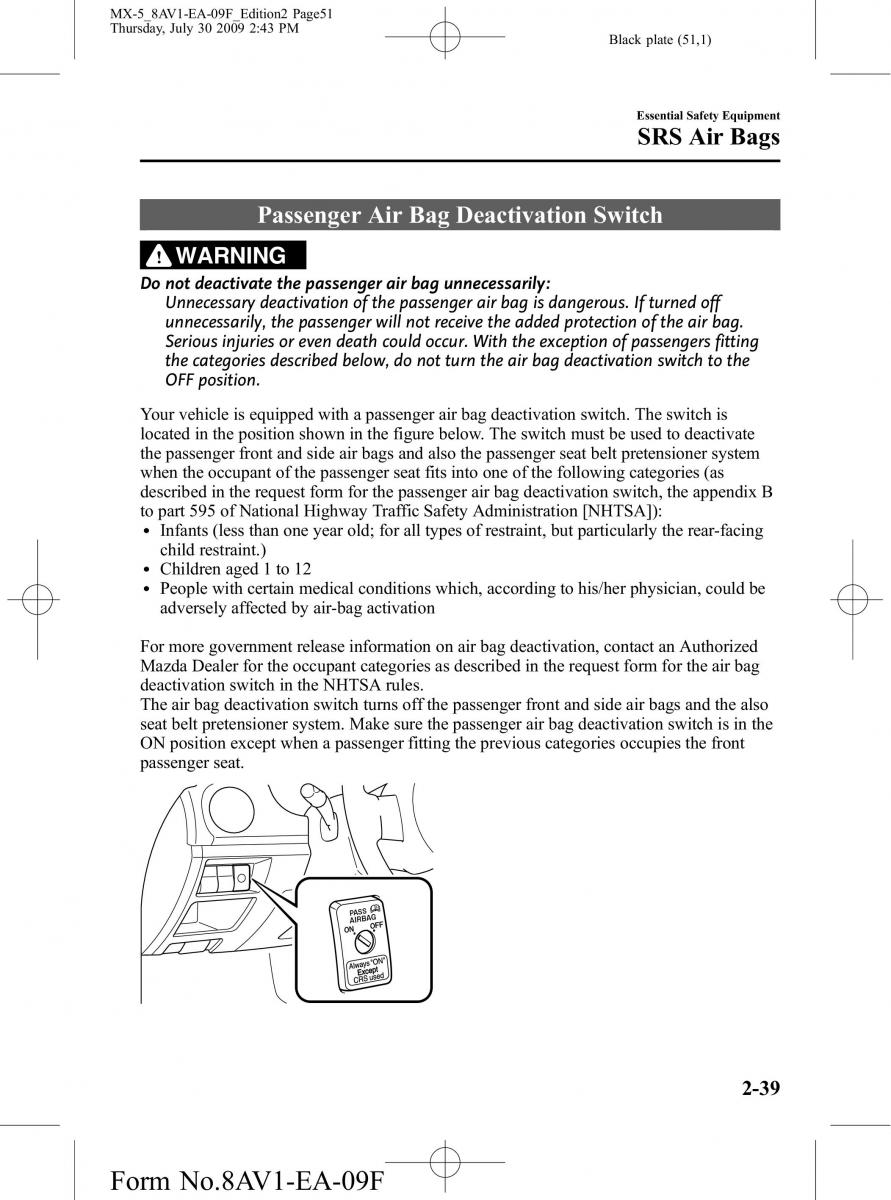 Mazda MX 5 Miata NC III 3 owners manual / page 51