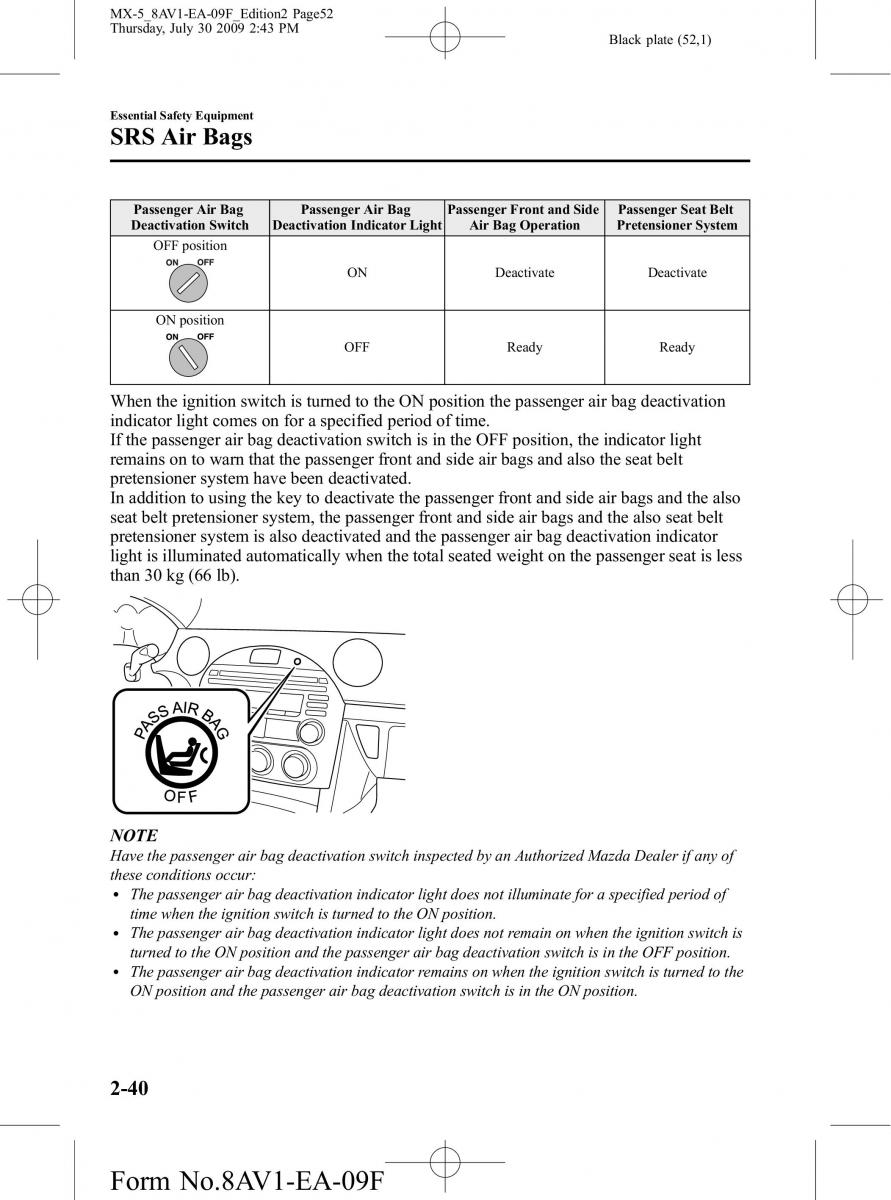 Mazda MX 5 Miata NC III 3 owners manual / page 52