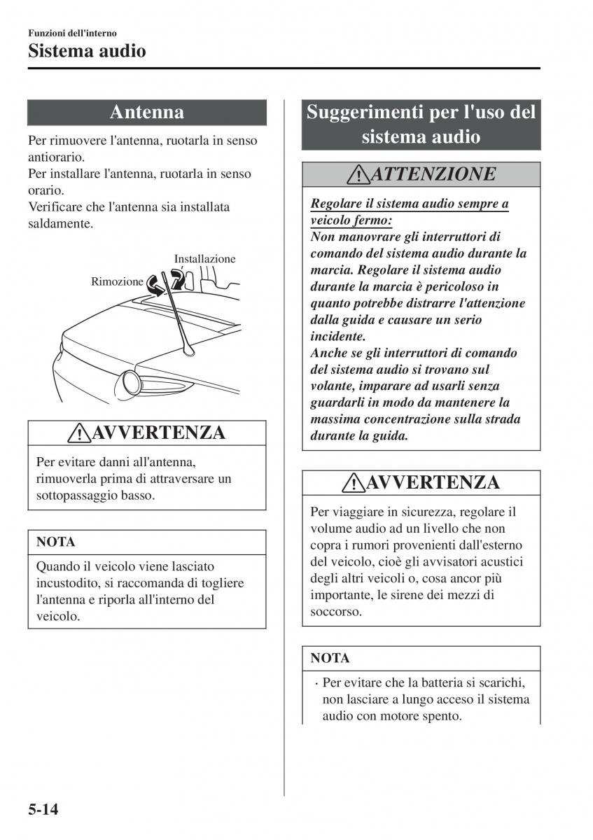 Mazda MX 5 Miata ND IV 4 manuale del proprietario / page 289