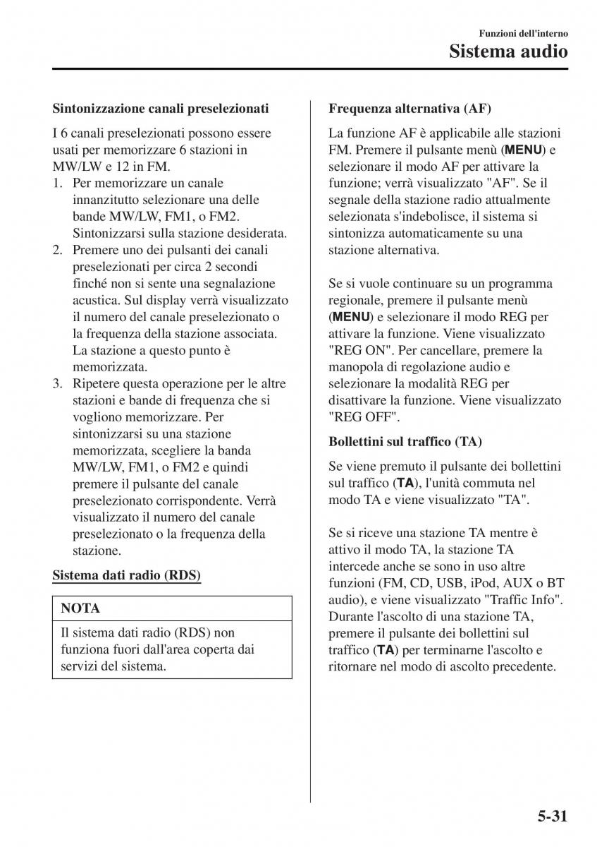 Mazda MX 5 Miata ND IV 4 manuale del proprietario / page 306