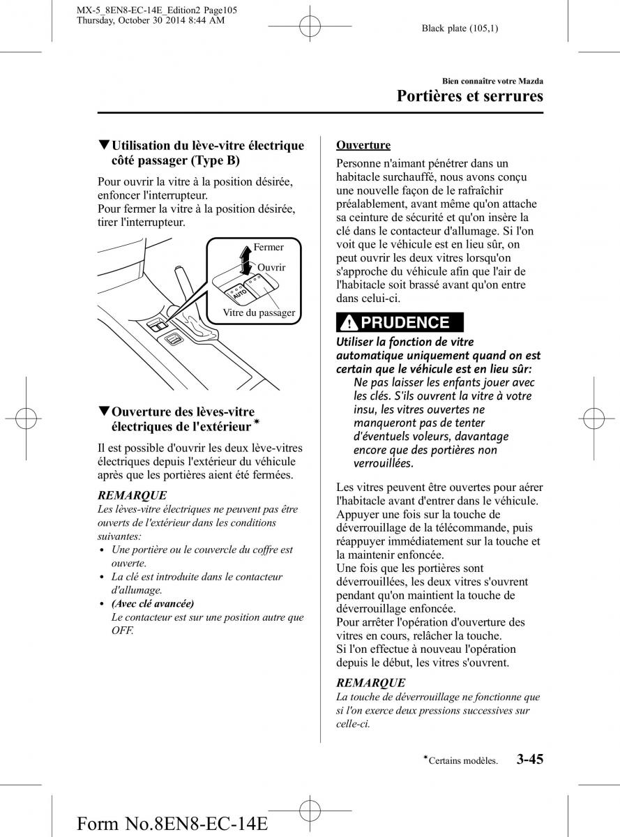 Mazda MX 5 Miata ND IV 4 manuel du proprietaire / page 105