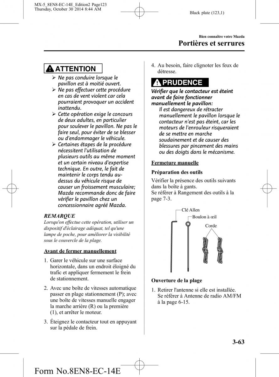 Mazda MX 5 Miata ND IV 4 manuel du proprietaire / page 123