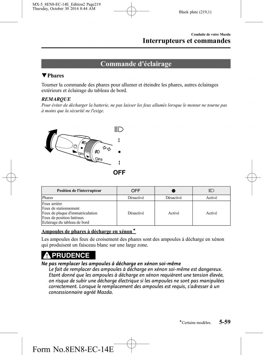 Mazda MX 5 Miata ND IV 4 manuel du proprietaire / page 219