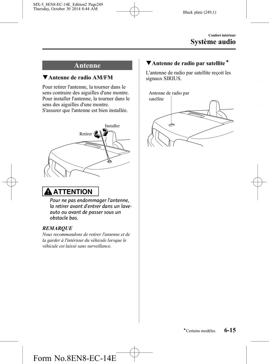 Mazda MX 5 Miata ND IV 4 manuel du proprietaire / page 249