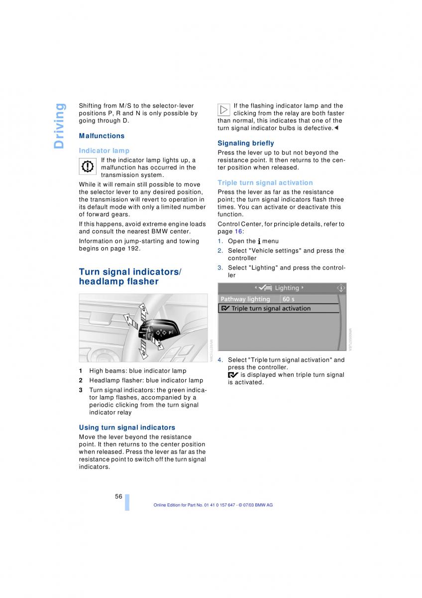 BMW 5 E60 E61 owners manual / page 58