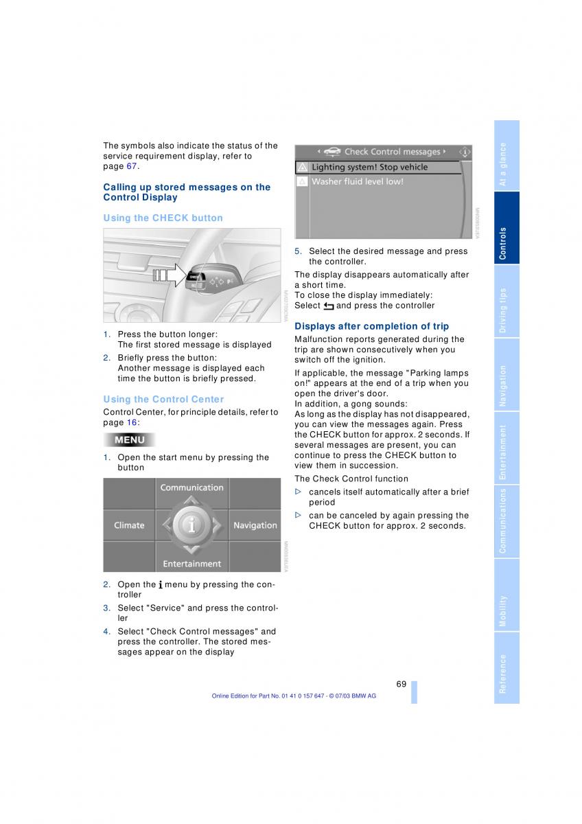 BMW 5 E60 E61 owners manual / page 71