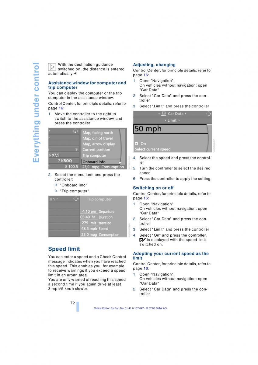 BMW 5 E60 E61 owners manual / page 74