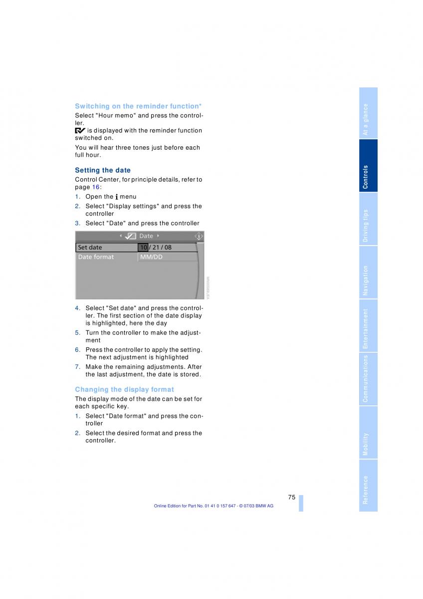 BMW 5 E60 E61 owners manual / page 77