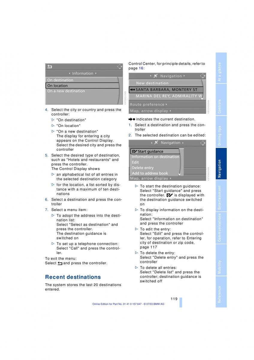 BMW 5 E60 E61 owners manual / page 121