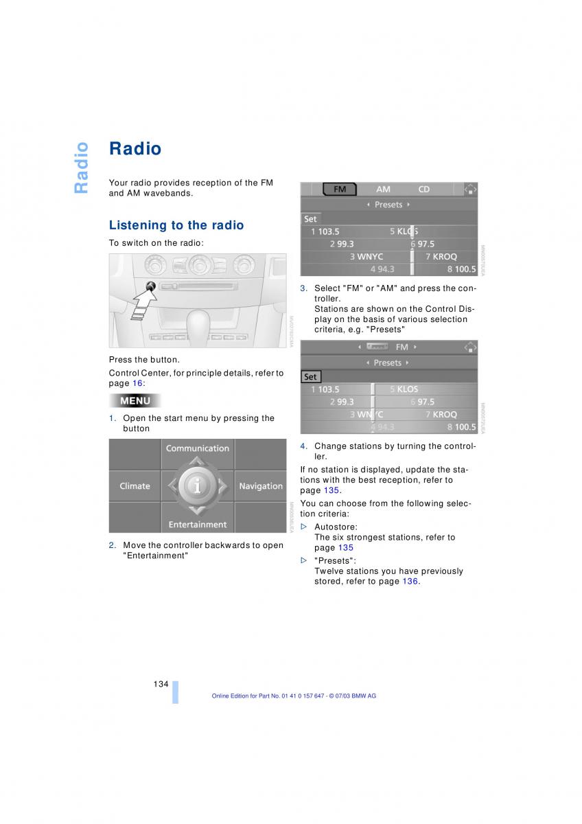 BMW 5 E60 E61 owners manual / page 136