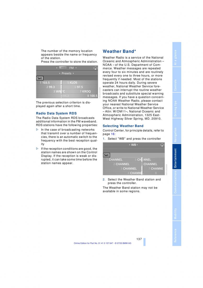 BMW 5 E60 E61 owners manual / page 139