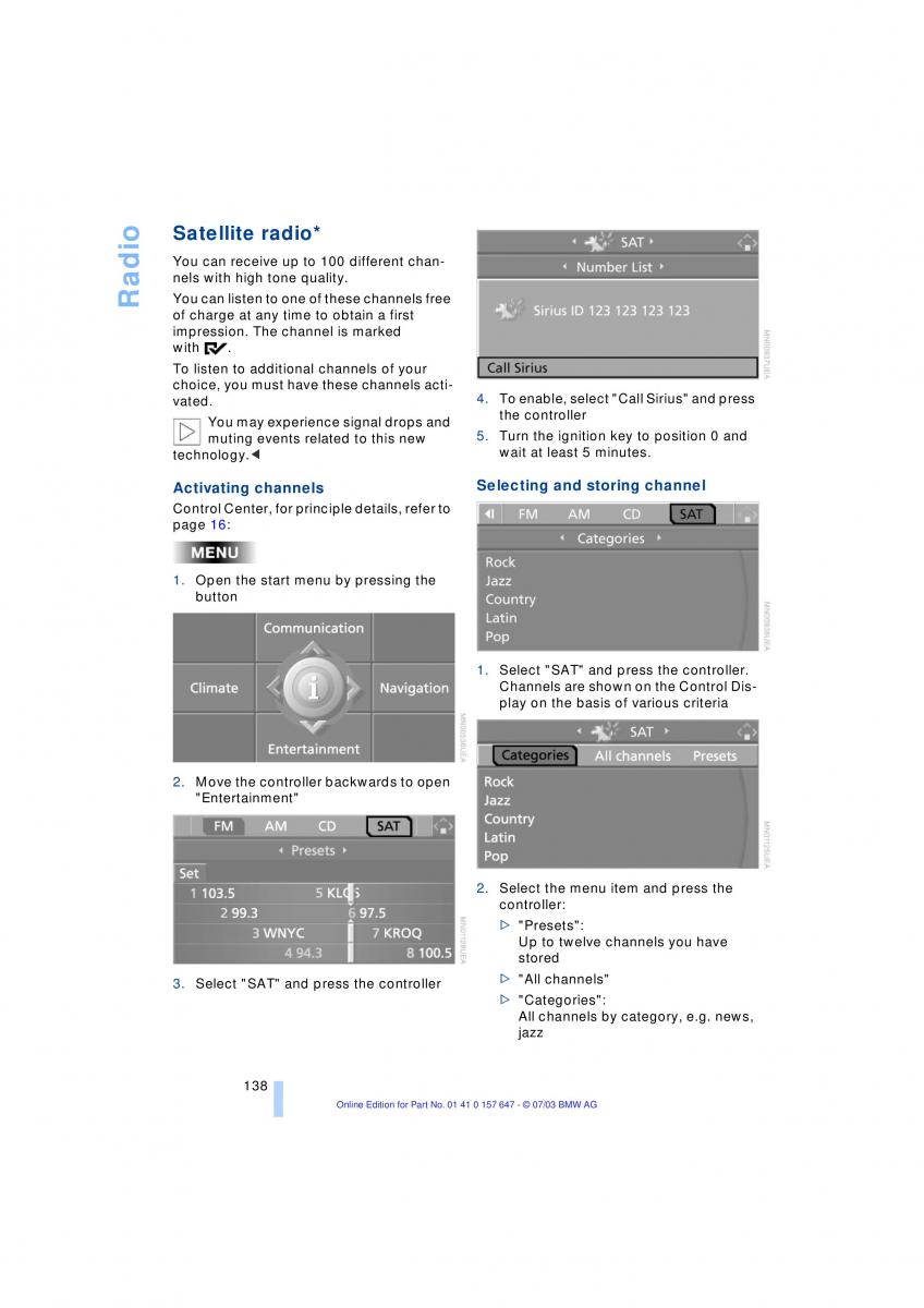 BMW 5 E60 E61 owners manual / page 140