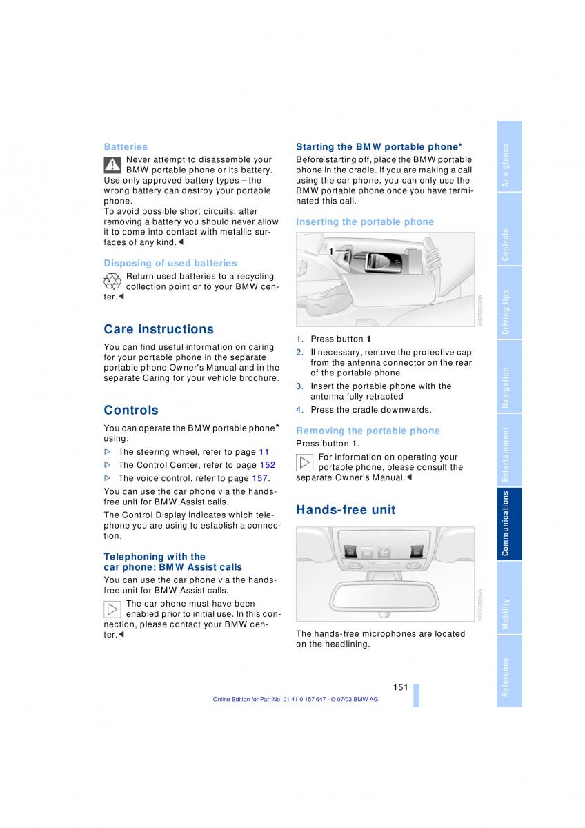 BMW 5 E60 E61 owners manual / page 153