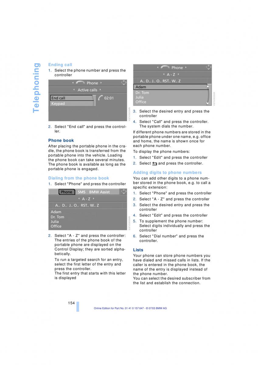 BMW 5 E60 E61 owners manual / page 156