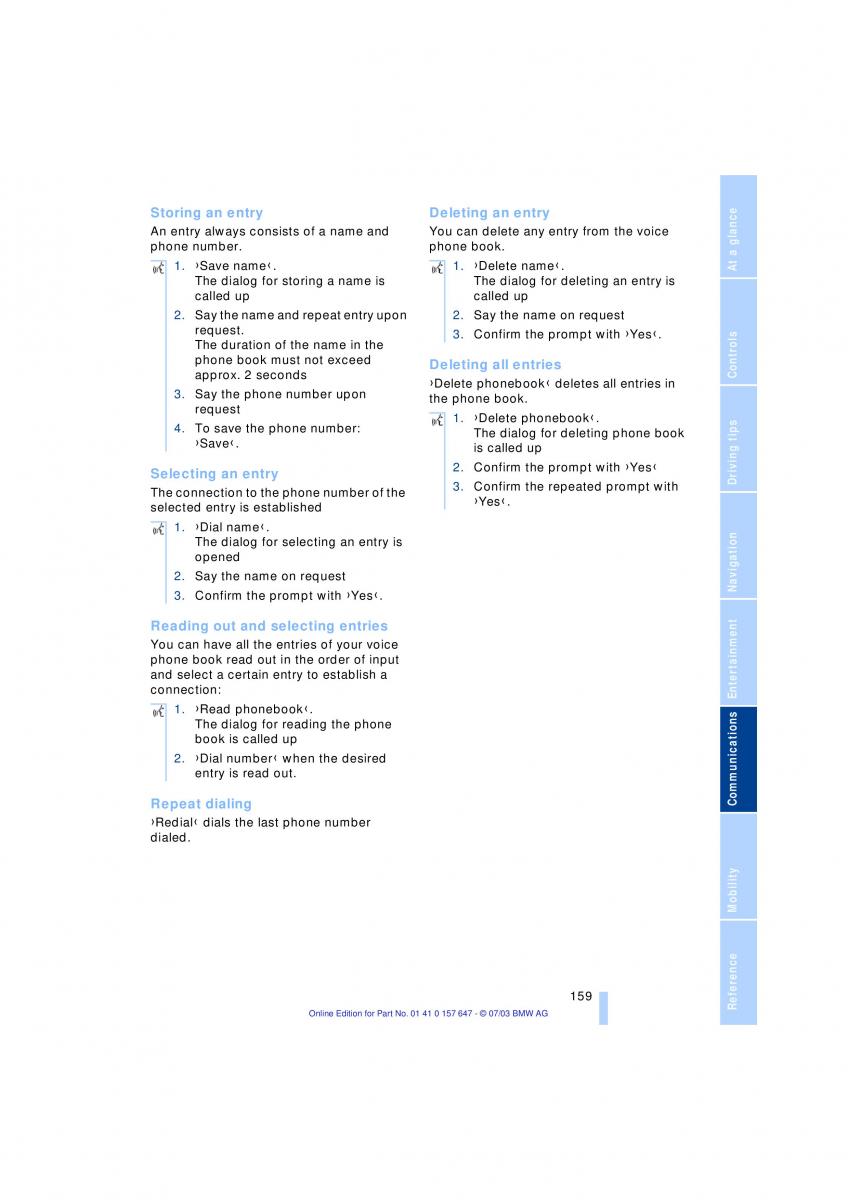 BMW 5 E60 E61 owners manual / page 161