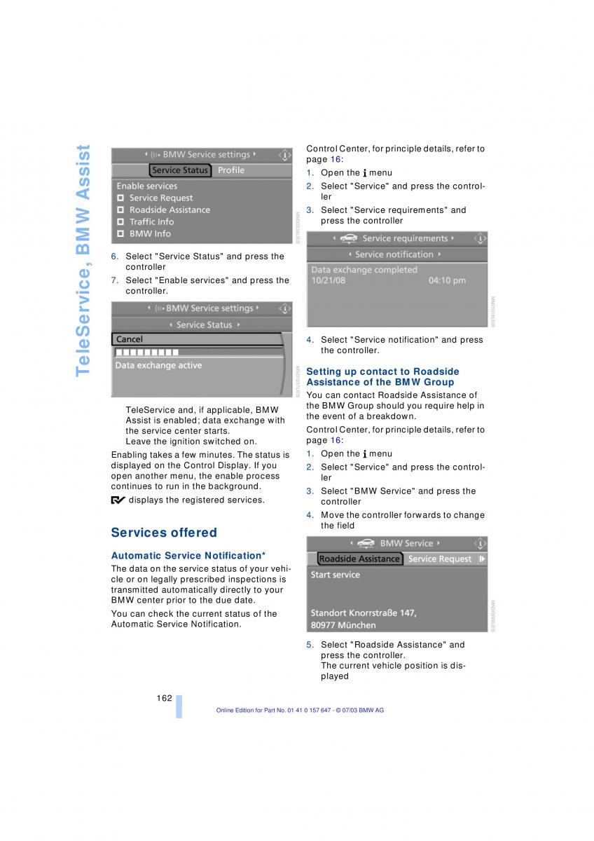 BMW 5 E60 E61 owners manual / page 164