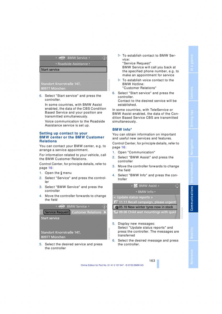 BMW 5 E60 E61 owners manual / page 165