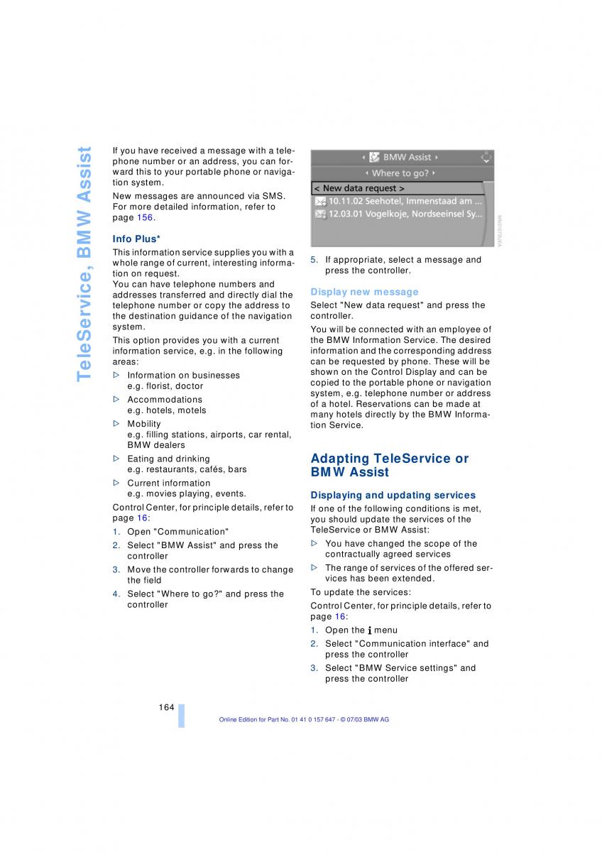 BMW 5 E60 E61 owners manual / page 166