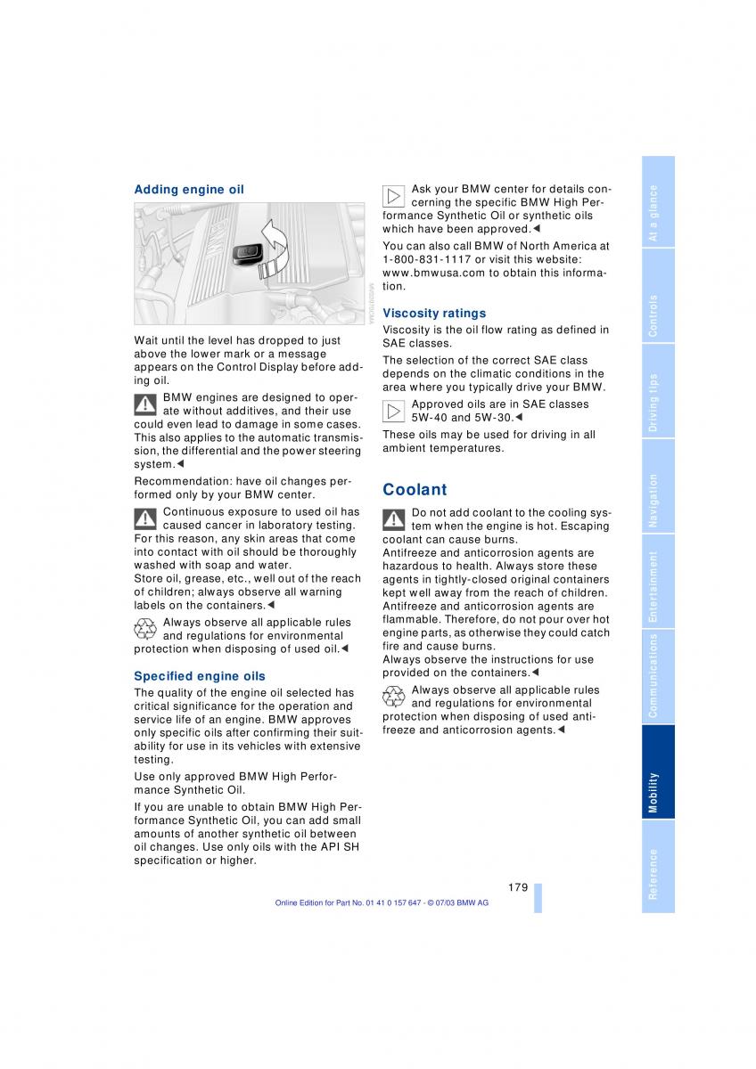 BMW 5 E60 E61 owners manual / page 181