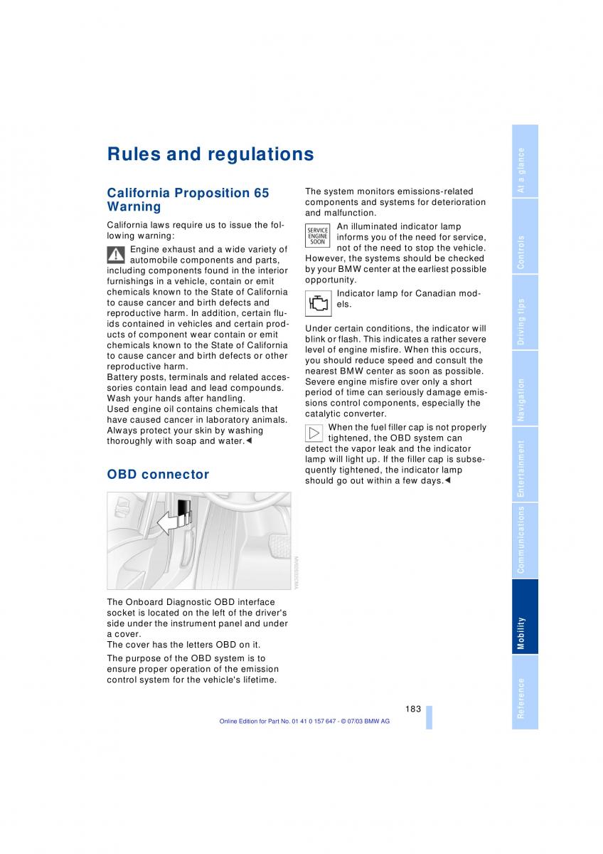 BMW 5 E60 E61 owners manual / page 185