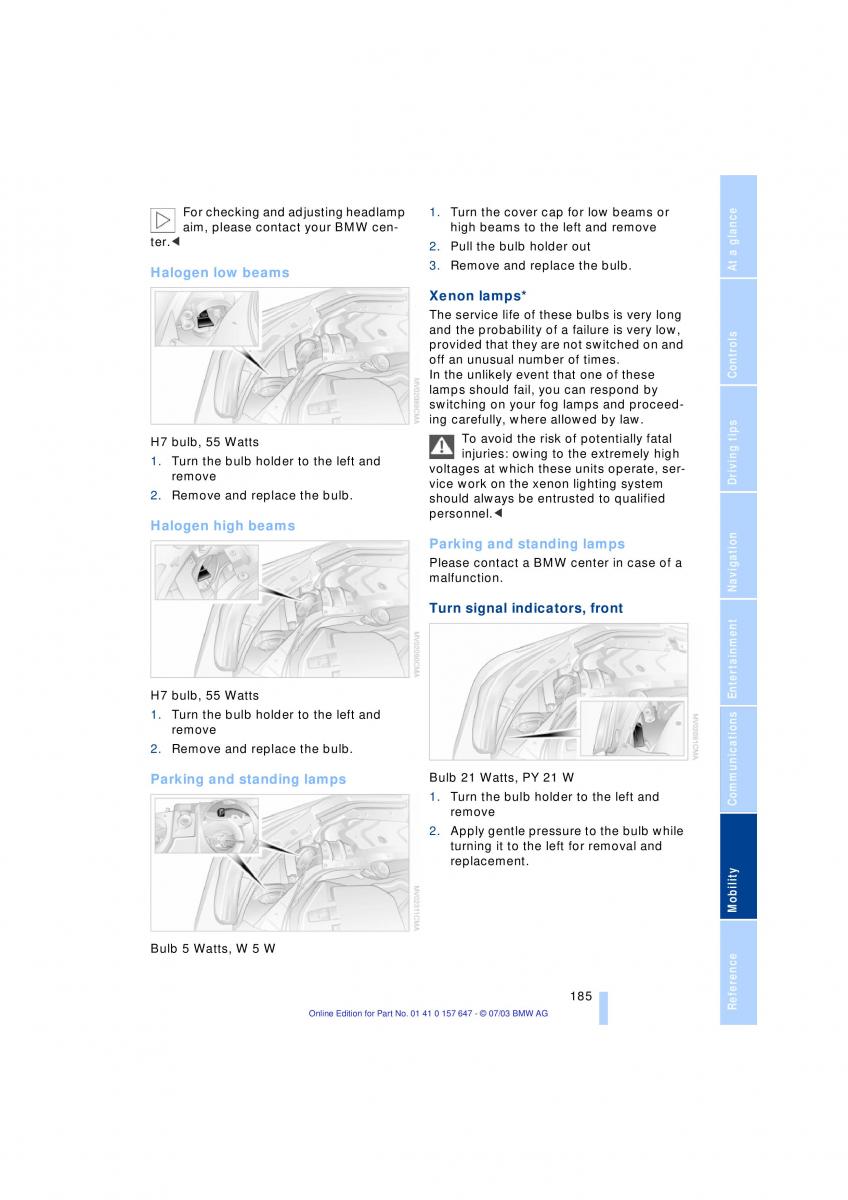 BMW 5 E60 E61 owners manual / page 187