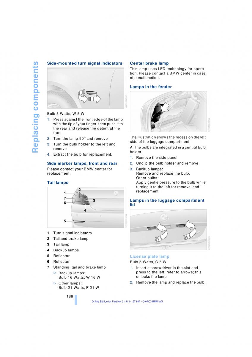 BMW 5 E60 E61 owners manual / page 188